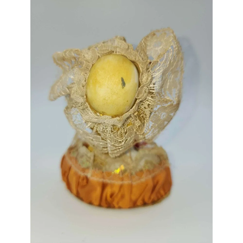 Vintage Porcelain Half Doll Pin Cushion Lace Headdress Orange Satin Base Antique - Picture 7 of 11